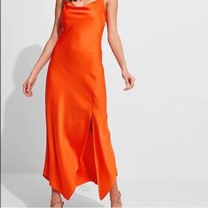 Express Satin Cowl Neck
Asymmetrical Hem Maxi Slip Dress